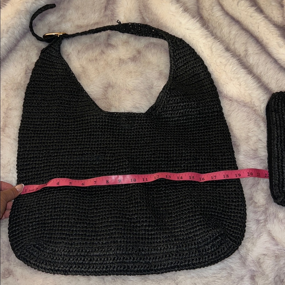 Anthropologie The Love Knot Slouchy Bag: Raffia Buckle Edition Black - Picture 12 of 17